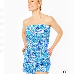 NWT Lilly Pulitzer Jace Romper Turquoise Oasis Shell Me You Love Me